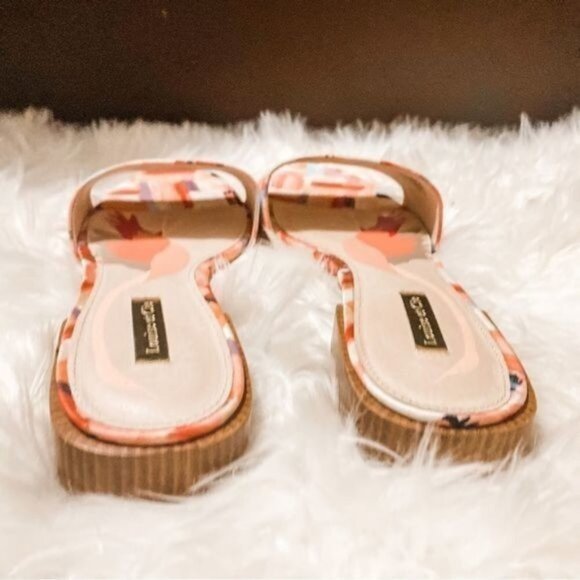 Louise et Cie Lo-Aydia Coral Multi Brush Print Fabric Slides - Picture 7 of 9